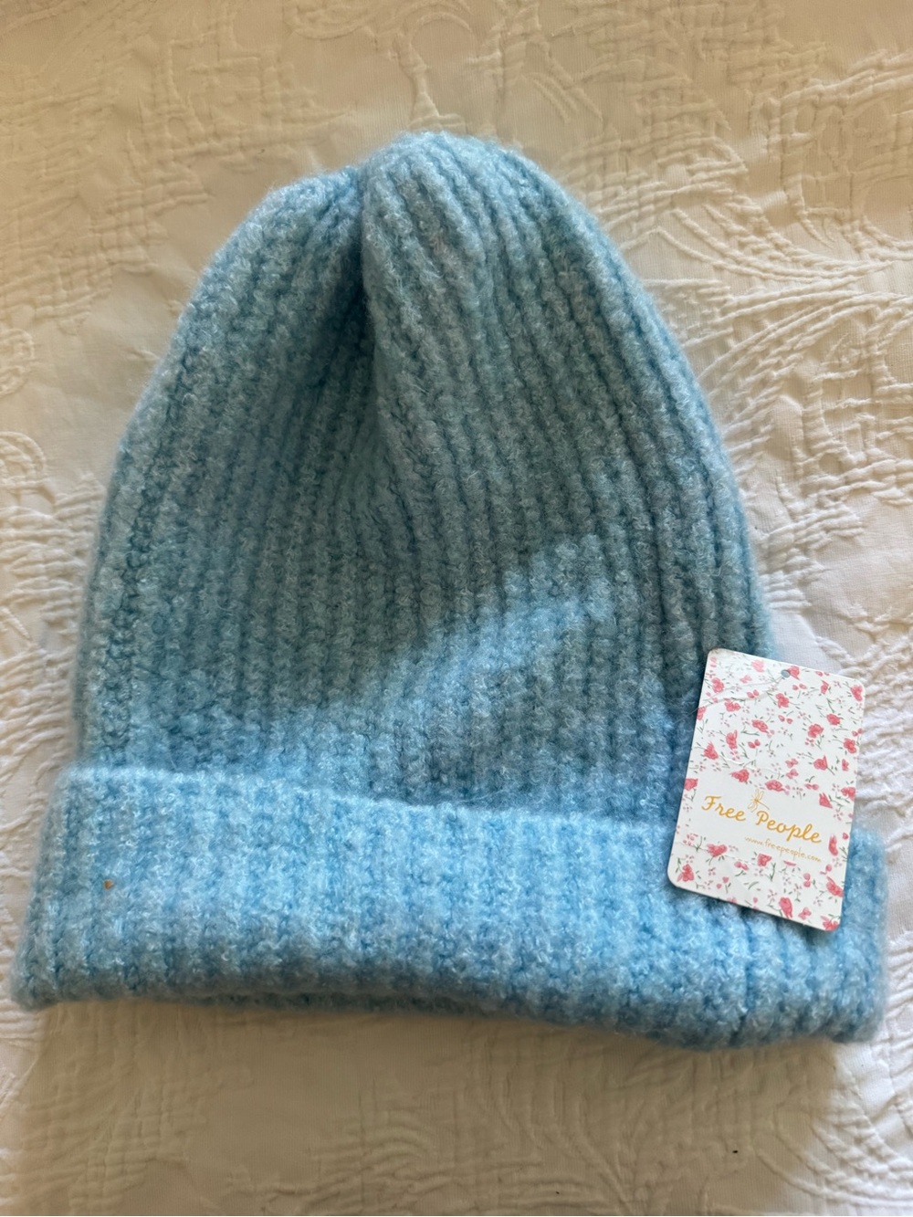 Free People Light Blue Ribbed Knit Beanie NWT